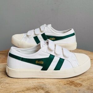 Gola Size 7 Coaster Strap White Kelly Green Retro Sneakers Canvas Shoes